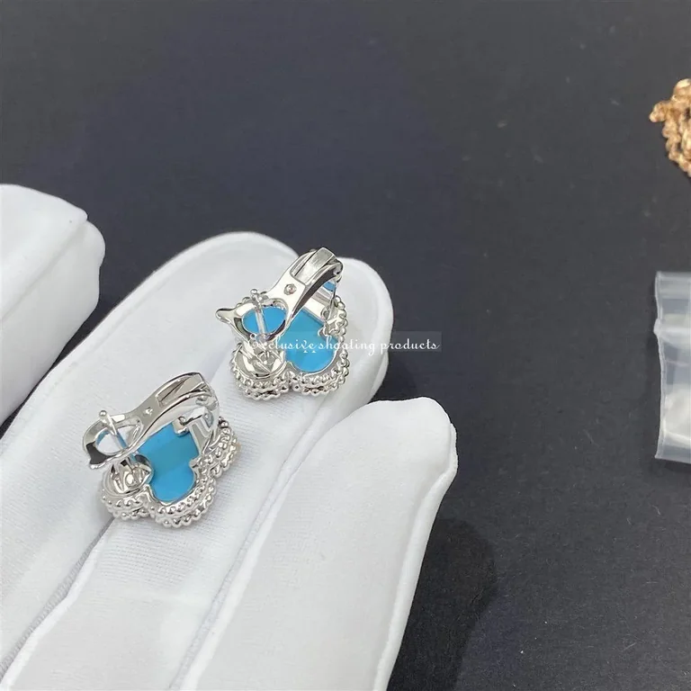 Van Cleef & Arpels Vintage Alhambra earrings VCARD40400 white gold Turquoise 4