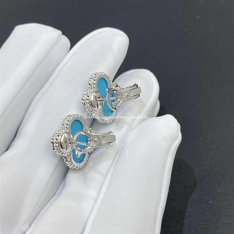 Van Cleef & Arpels Vintage Alhambra earrings VCARD40400 white gold Turquoise 2