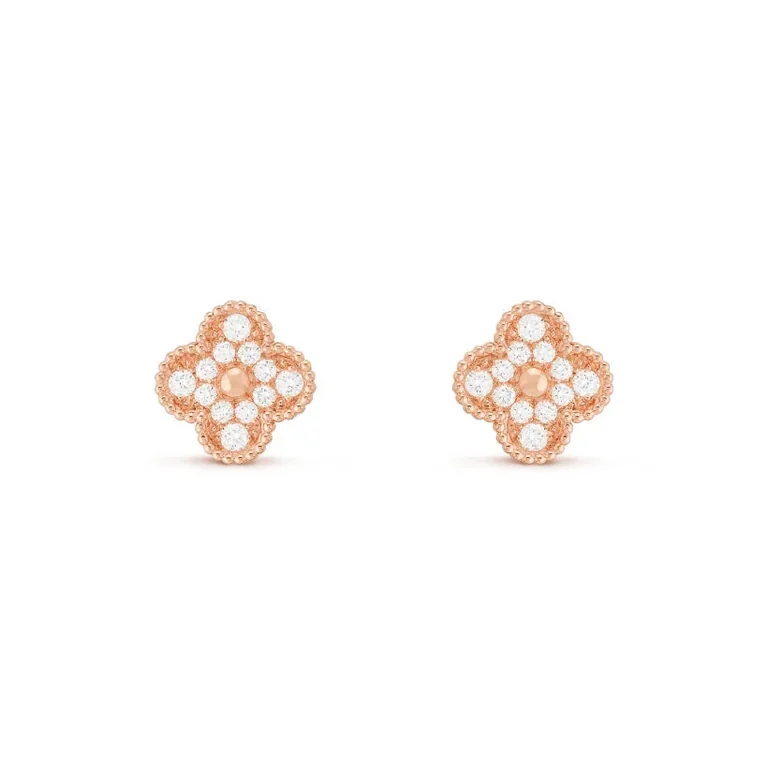 Van Cleef & Arpels VCARP2R500 Vintage Alhambra Earrings Rose Gold Diamond 1