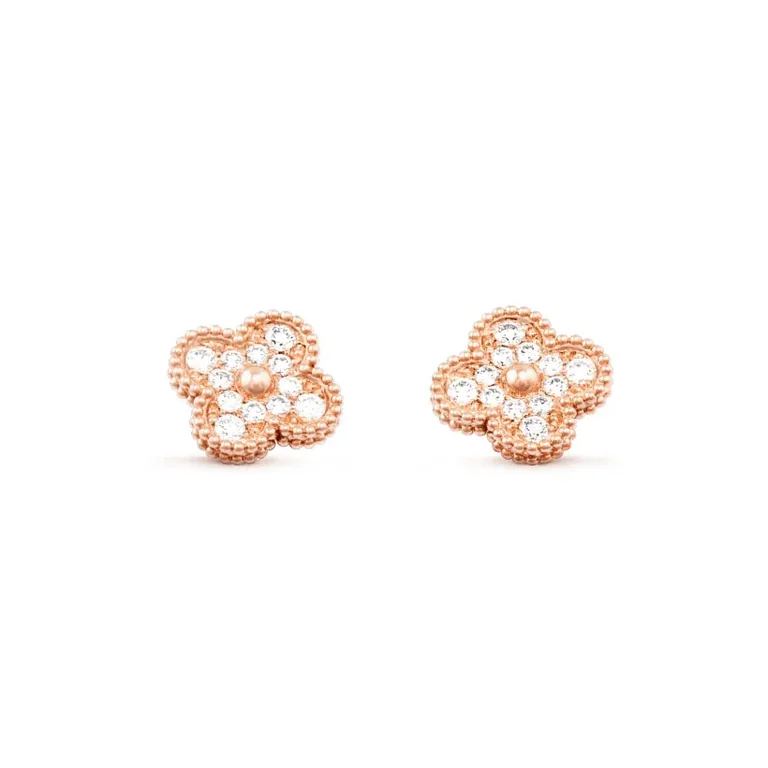Van Cleef & Arpels VCARP2R500 Vintage Alhambra Earrings Rose Gold Diamond 13