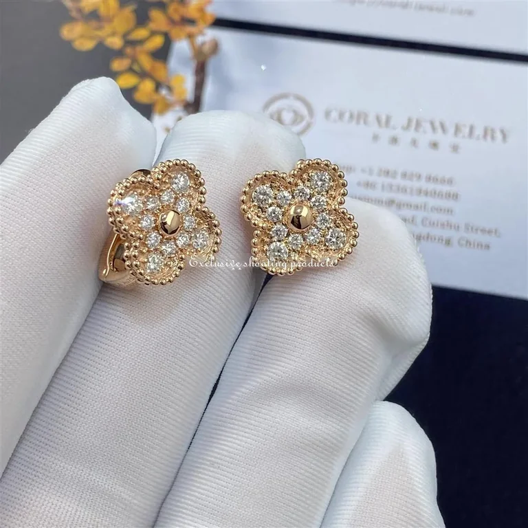 Van Cleef & Arpels VCARP2R500 Vintage Alhambra Earrings Rose Gold Diamond 5