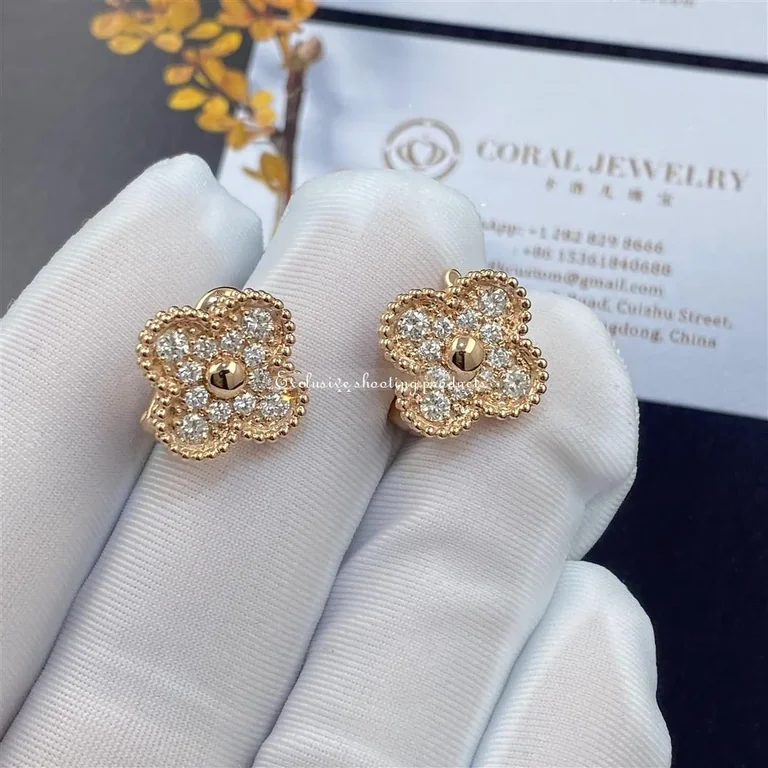 Van Cleef & Arpels VCARP2R500 Vintage Alhambra Earrings Rose Gold Diamond 4