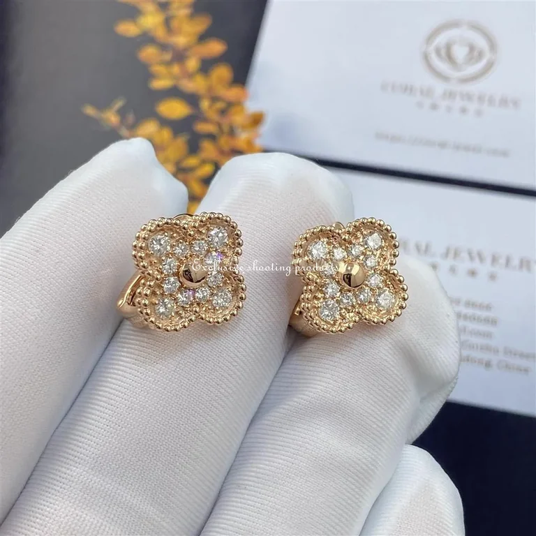Van Cleef & Arpels VCARP2R500 Vintage Alhambra Earrings Rose Gold Diamond 3