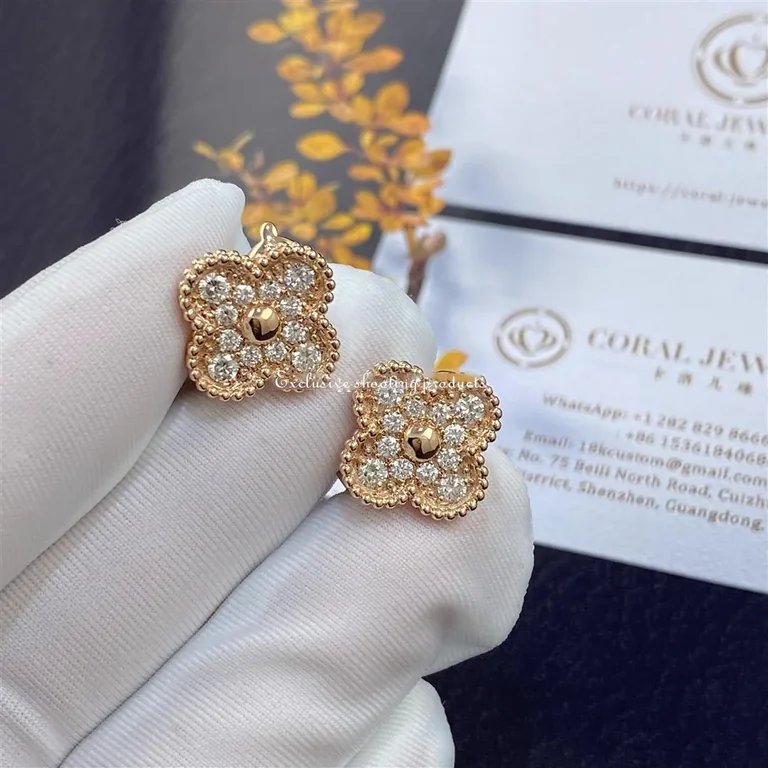 Van Cleef & Arpels VCARP2R500 Vintage Alhambra Earrings Rose Gold Diamond 2