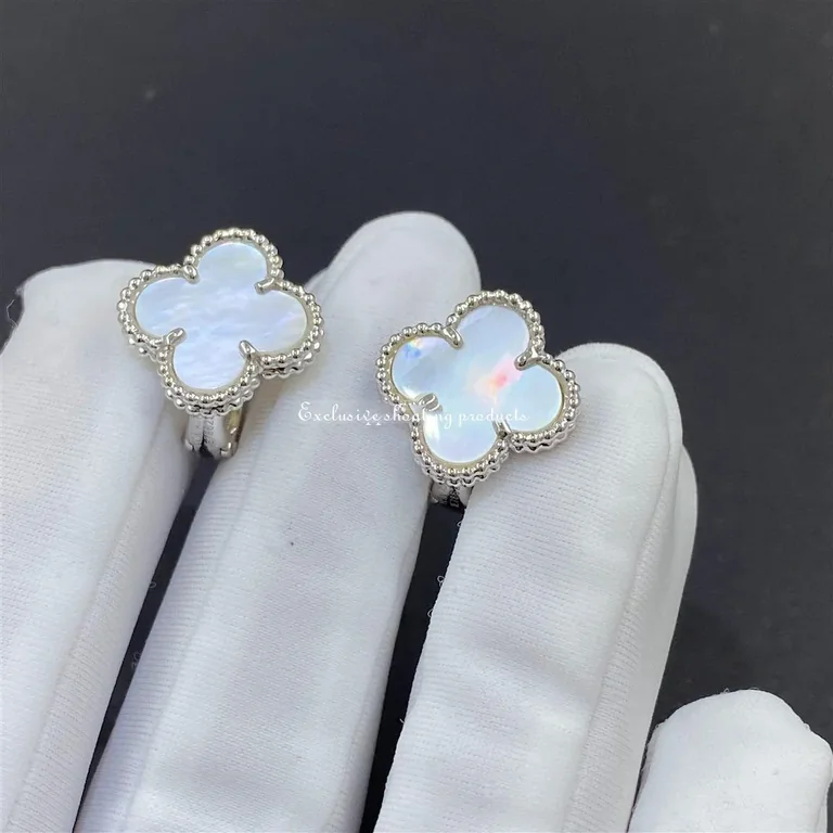 Van Cleef & Arpels VCARF48600 Vintage Alhambra earrings White gold Mother-of-pearl earrings 13