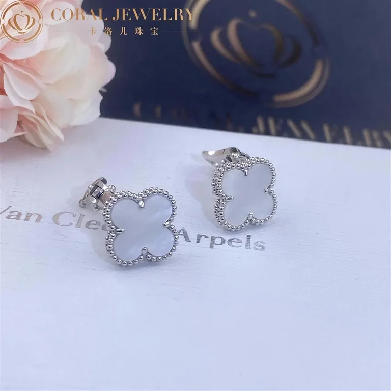 Van Cleef & Arpels VCARF48600 Vintage Alhambra earrings White gold Mother-of-pearl earrings 11