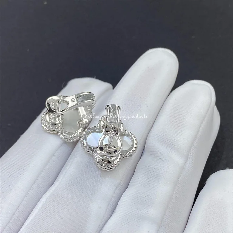 Van Cleef & Arpels VCARF48600 Vintage Alhambra earrings White gold Mother-of-pearl earrings 10