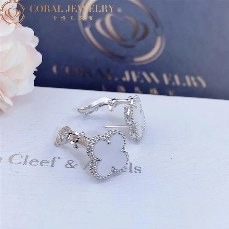 Van Cleef & Arpels VCARF48600 Vintage Alhambra earrings White gold Mother-of-pearl earrings 9