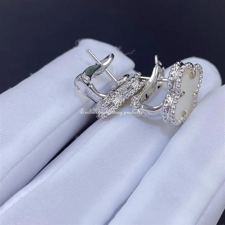 Van Cleef & Arpels VCARF48600 Vintage Alhambra earrings White gold Mother-of-pearl earrings 4