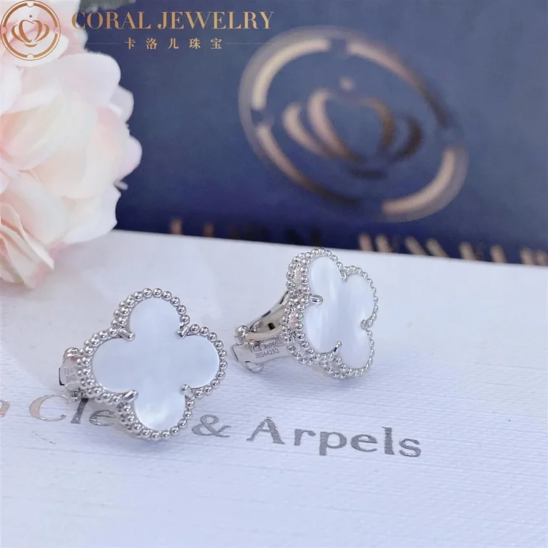 Van Cleef & Arpels VCARF48600 Vintage Alhambra earrings White gold Mother-of-pearl earrings 3