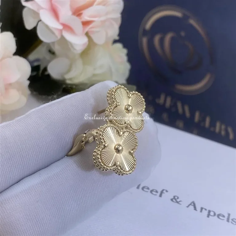 Van Cleef & Arpels VCARP3JL00 Vintage Alhambra earrings guilloché yellow gold 6