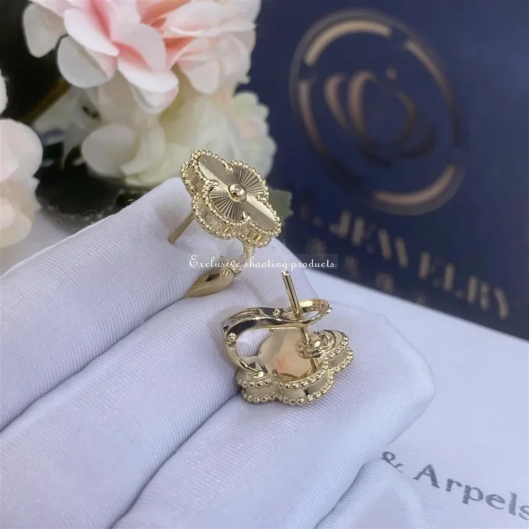 Van Cleef & Arpels VCARP3JL00 Vintage Alhambra earrings guilloché yellow gold 4