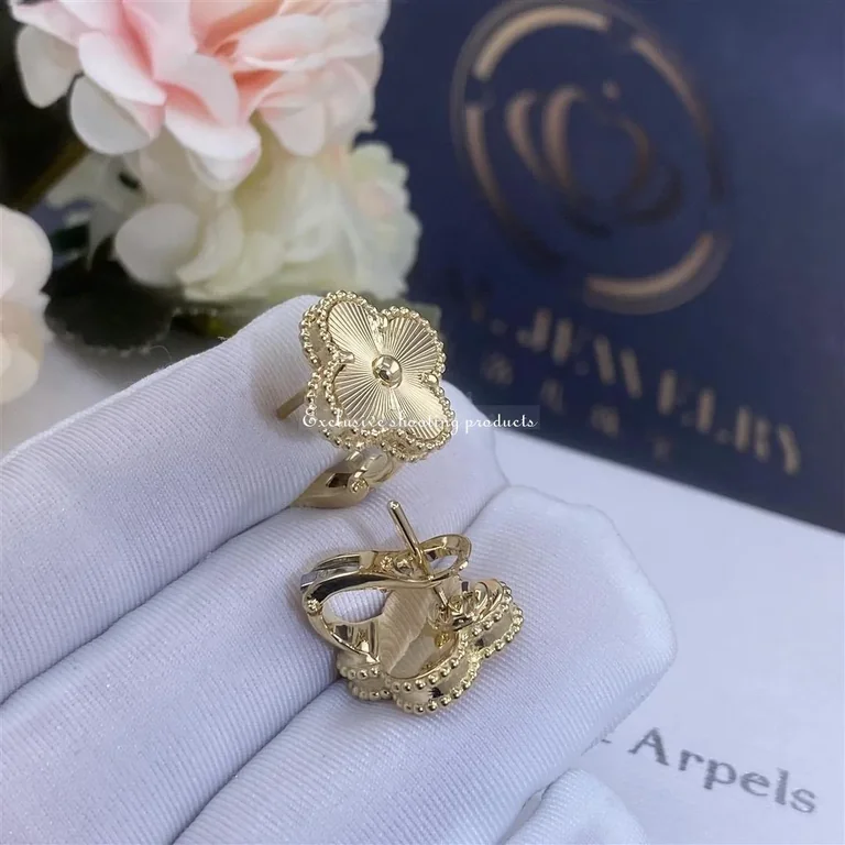Van Cleef & Arpels VCARP3JL00 Vintage Alhambra earrings guilloché yellow gold 3