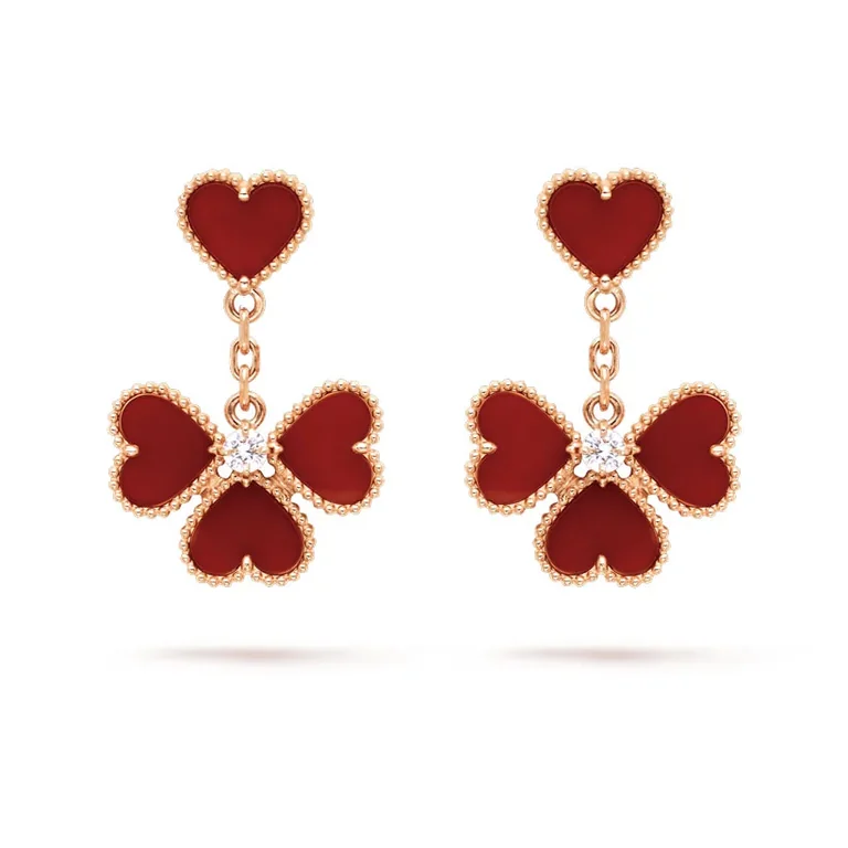 Van Cleef & Arpels VCARN5PP00 Sweet Alhambra effeuillage earrings Rose gold Carnelian Diamond 1