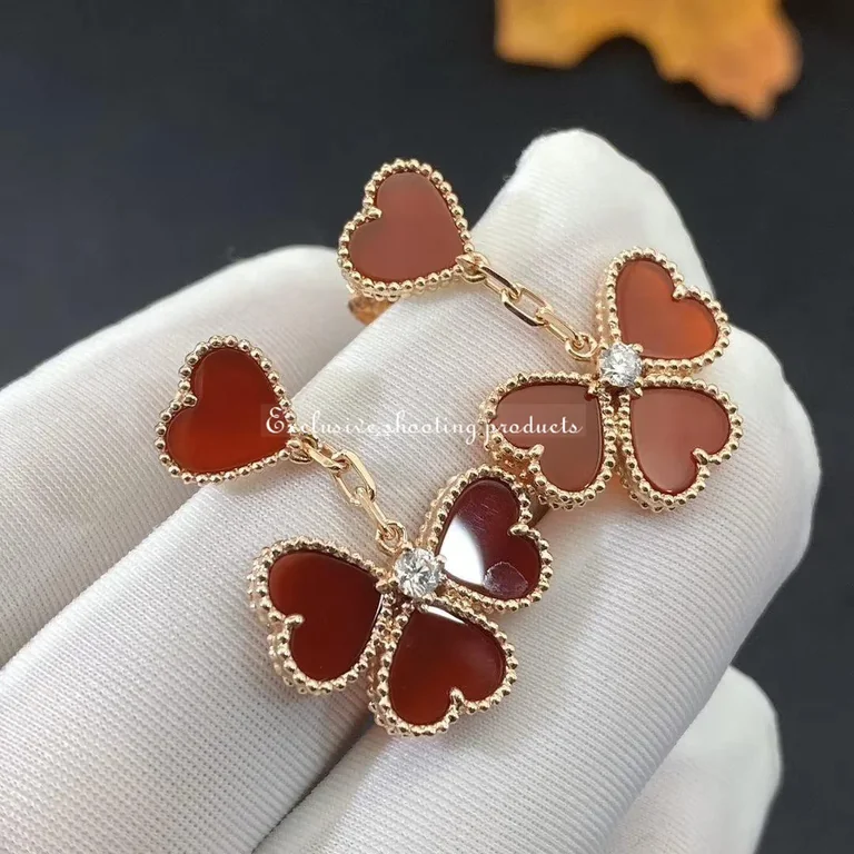 Van Cleef & Arpels VCARN5PP00 Sweet Alhambra effeuillage earrings Rose gold Carnelian Diamond 4