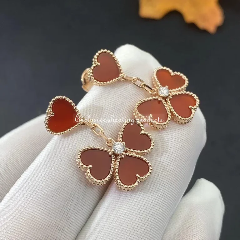 Van Cleef & Arpels VCARN5PP00 Sweet Alhambra effeuillage earrings Rose gold Carnelian Diamond 3