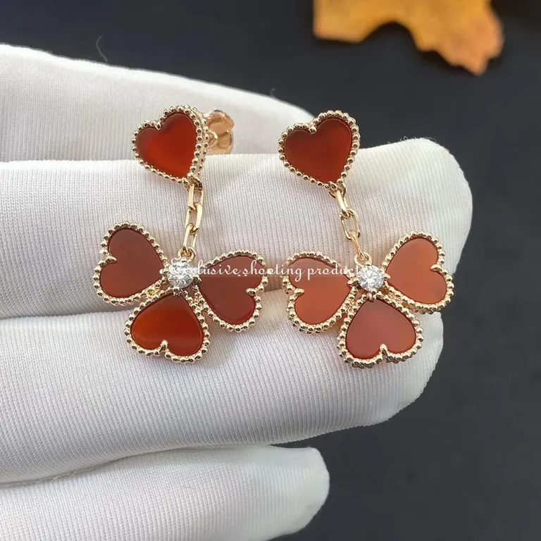Van Cleef & Arpels VCARN5PP00 Sweet Alhambra effeuillage earrings Rose gold Carnelian Diamond 2