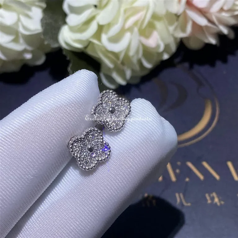 Van Cleef & Arpels VCARO85500 Sweet Alhambra Earstuds White Gold Diamond Earrings 7