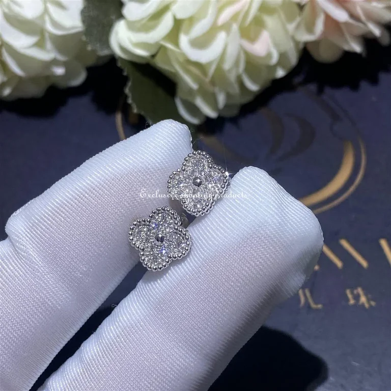 Van Cleef & Arpels VCARO85500 Sweet Alhambra Earstuds White Gold Diamond Earrings 6