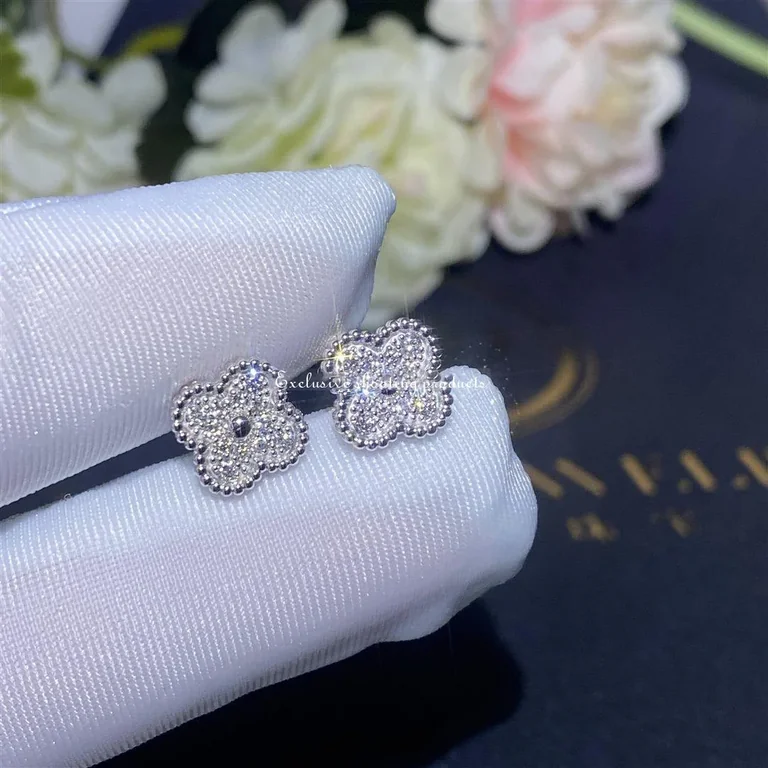 Van Cleef & Arpels VCARO85500 Sweet Alhambra Earstuds White Gold Diamond Earrings 4
