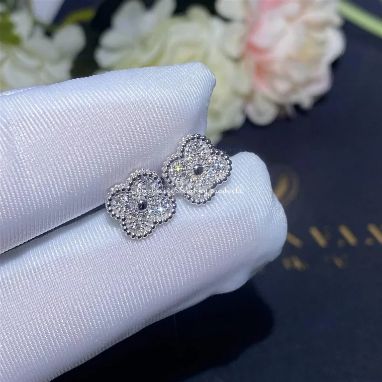 Van Cleef & Arpels VCARO85500 Sweet Alhambra Earstuds White Gold Diamond Earrings 3