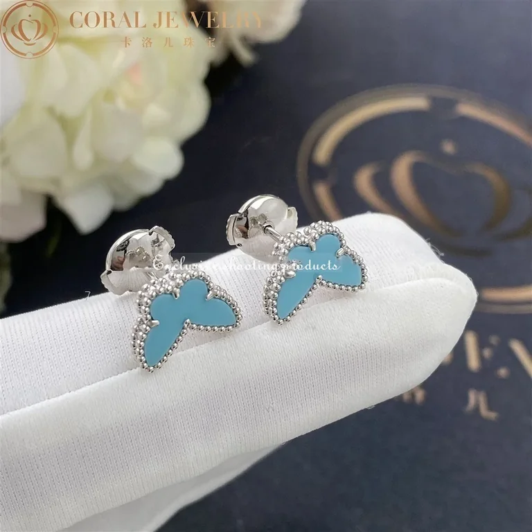 Van Cleef & Arpels VCARN5JN00 Sweet Alhambra butterfly earstuds White gold Turquoise Earrings 4