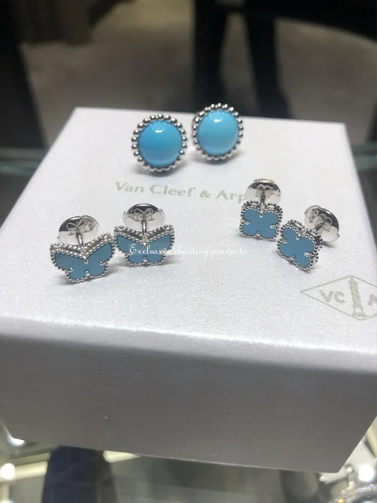 Van Cleef & Arpels VCARN5JN00 Sweet Alhambra butterfly earstuds White gold Turquoise Earrings 3