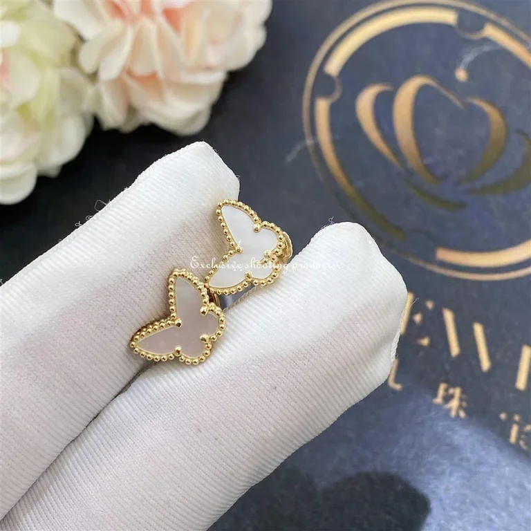Van Cleef & Arpels VCARN5JM00 Sweet Alhambra Butterfly Earstuds Yellow Gold Mother-of-pearl Earrings 6