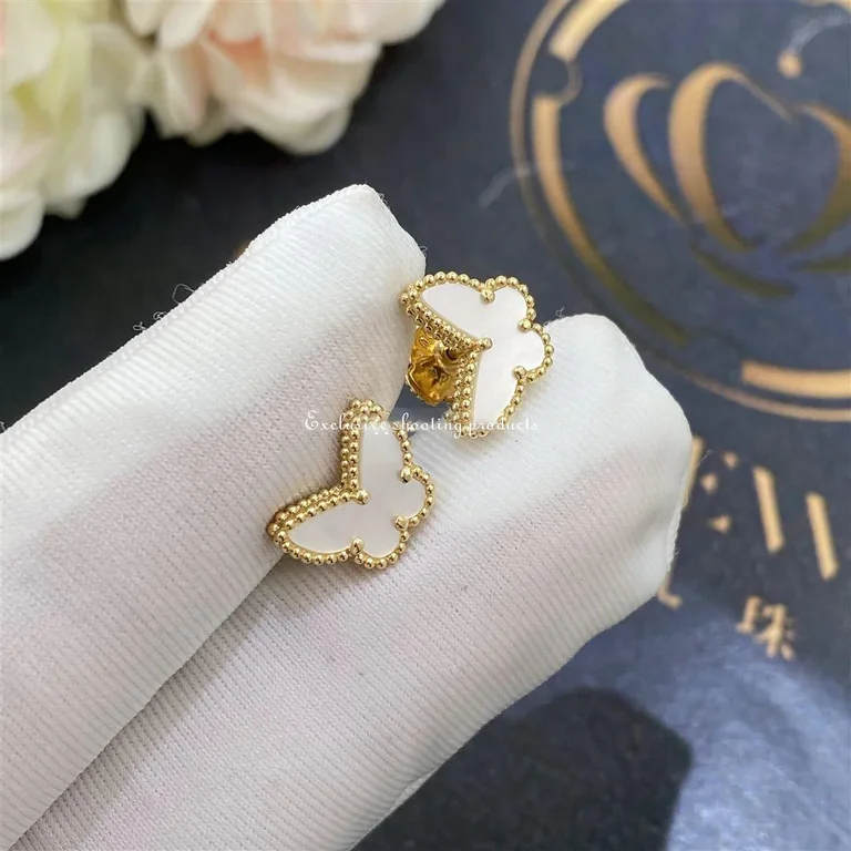 Van Cleef & Arpels VCARN5JM00 Sweet Alhambra Butterfly Earstuds Yellow Gold Mother-of-pearl Earrings 5