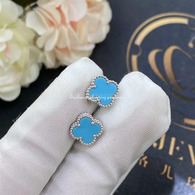 Van Cleef & Arpels VCARA44500 Sweet Alhambra Earstuds White Gold Turquoise Earrings 4