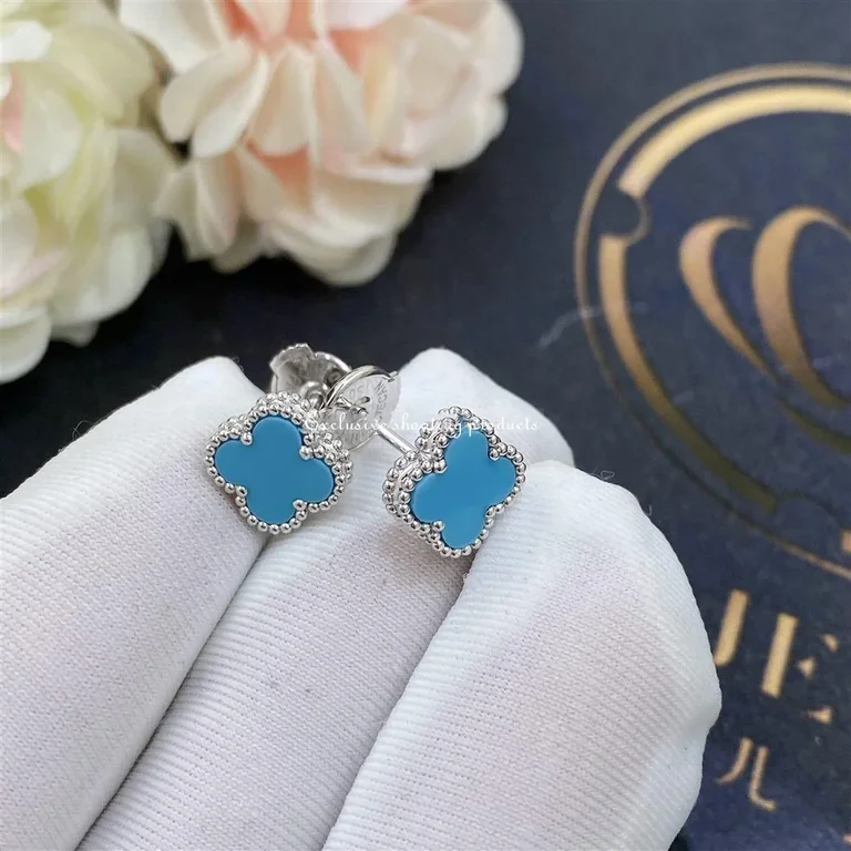 Van Cleef & Arpels VCARA44500 Sweet Alhambra Earstuds White Gold Turquoise Earrings 3