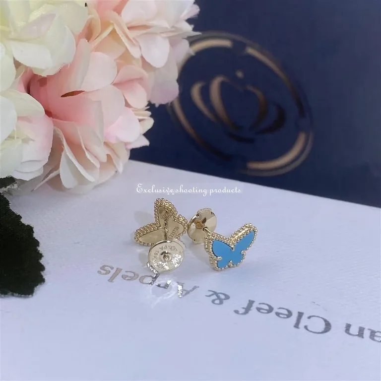 Van Cleef & Arpels VCARN5JN00-YG Sweet Alhambra butterfly earstuds Yellow gold Turquoise Earrings 2