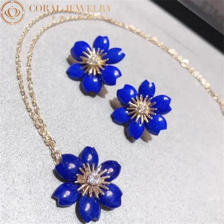 Van Cleef & Arpels VCARP7RW00 Rose de Noël earrings mini model Yellow gold Diamond Lapis Lazuli earrings 2