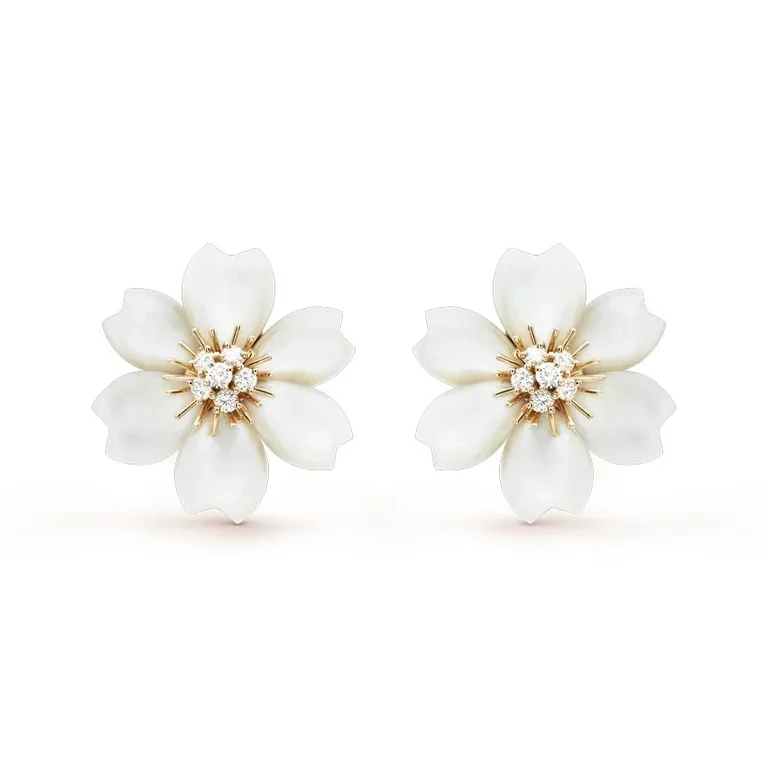 Van Cleef & Arpels Rose de VCARA55600 Noël earrings small model Yellow gold Diamond Mother-of-pearl earrings 1