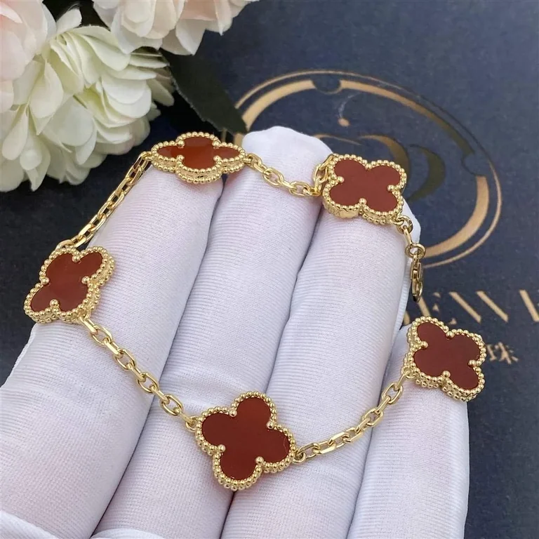 Van Cleef Arpels Vvintage Alhambra Bracelet 5 Motifs Yellow Gold Carnelian Vcard35500 Coral 28