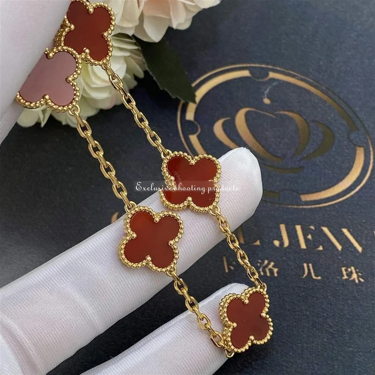 Van Cleef Arpels Vvintage Alhambra Bracelet 5 Motifs Yellow Gold Carnelian Vcard35500 Coral 58
