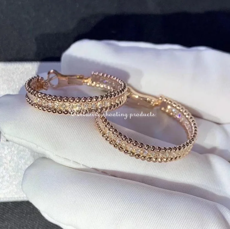 Van Cleef & Arpels VCARO2IZ00 Perlée Diamond hoop earrings 1 rows rose gold 5