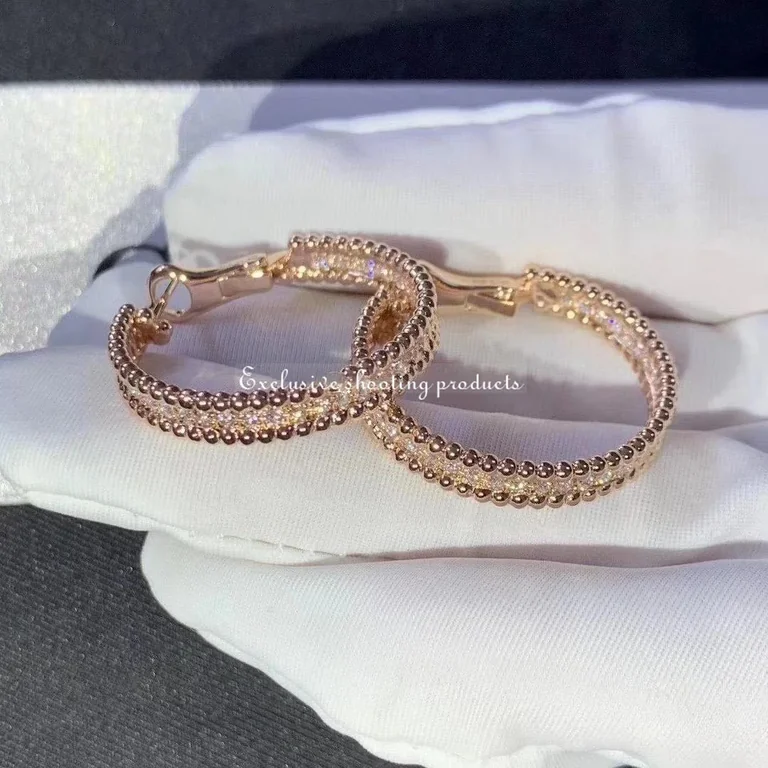 Van Cleef & Arpels VCARO2IZ00 Perlée Diamond hoop earrings 1 rows rose gold 4