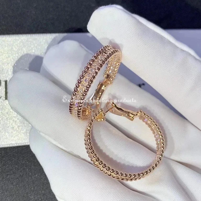 Van Cleef & Arpels VCARO2IZ00 Perlée Diamond hoop earrings 1 rows rose gold 3