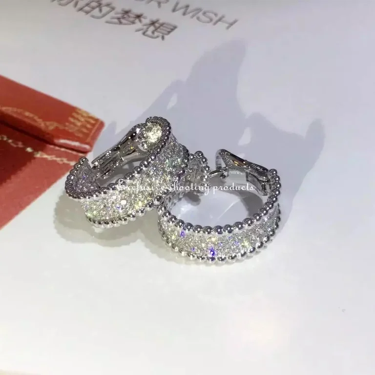 Van Cleef & Arpels VCARO2IY00 Perlée Diamonds hoop earrings 3 rows White gold Diamond earrings 3
