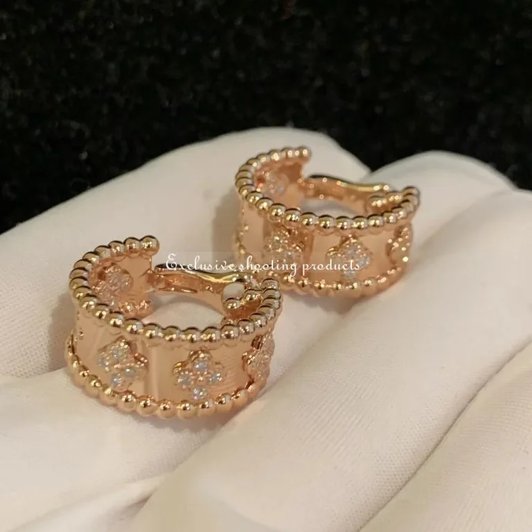 Van Cleef & Arpels VCARO2MK00 Perlée clovers hoop earrings Rose gold Diamond 3