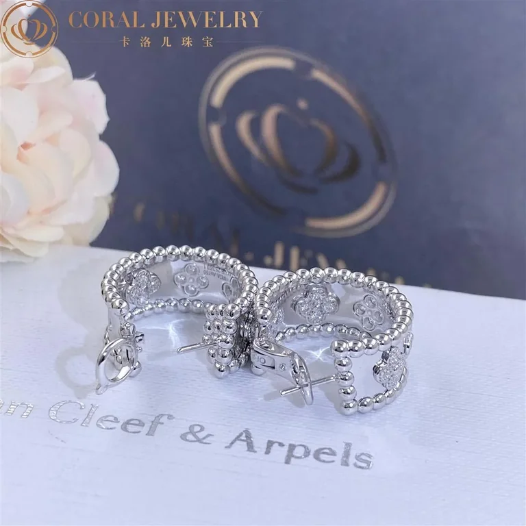 Van Cleef & Arpels VCARO2ML00 Perlée clovers hoop earrings White gold Diamond earrings 4