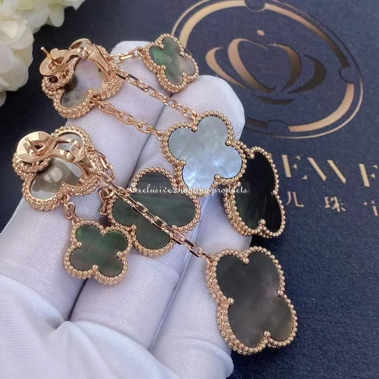 Van Cleef & Arpels Magic Alhambra VCARD78900 earrings 4 motifs Rose gold Grey Mother-of-pearl 4