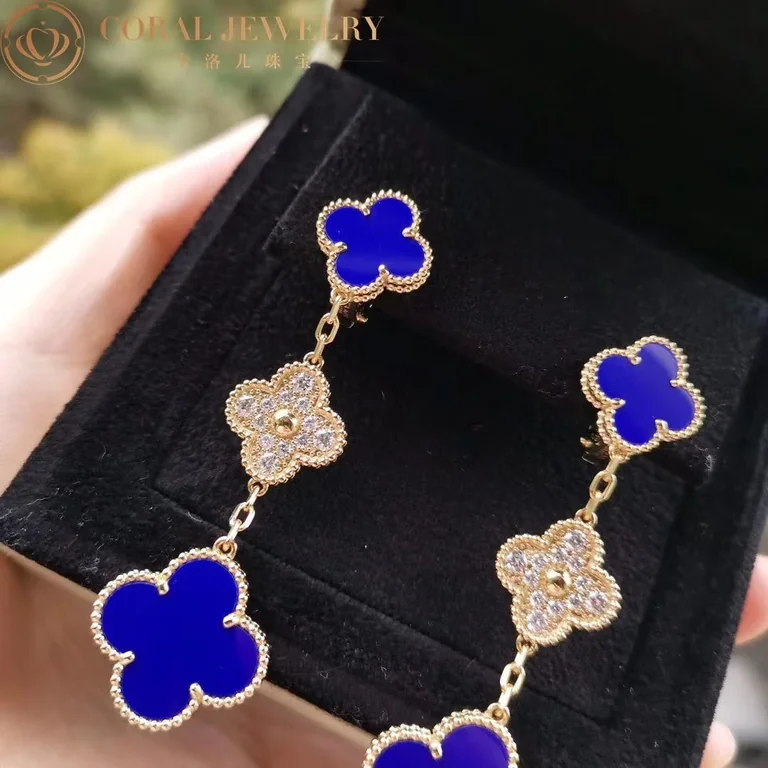 Van Cleef & Arpels Magic VCARO9II00 Alhambra earrings 3 motifs Yellow gold Diamond Lapis lazuli 7