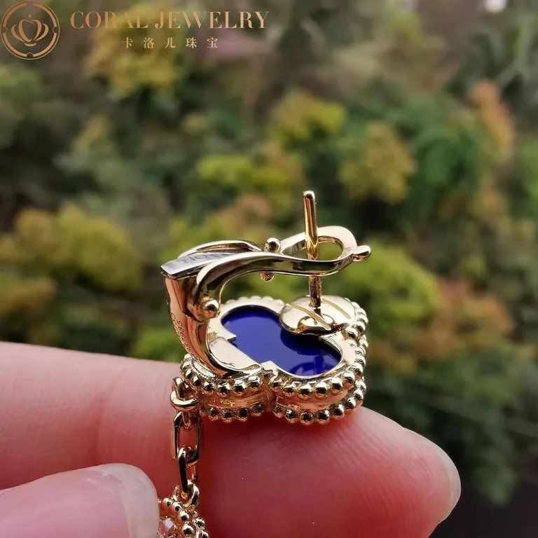 Van Cleef & Arpels Magic VCARO9II00 Alhambra earrings 3 motifs Yellow gold Diamond Lapis lazuli 6