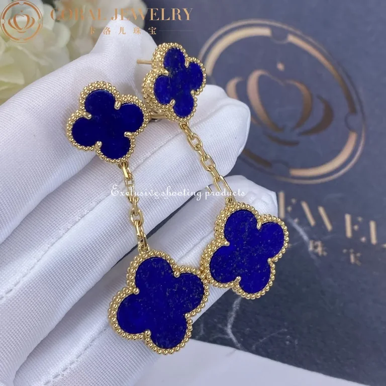 Van Cleef & Arpels VCARD78800-Lapis Lazuli Magic Alhambra earrings 2 motifs Yellow gold Lapis Lazuli 4