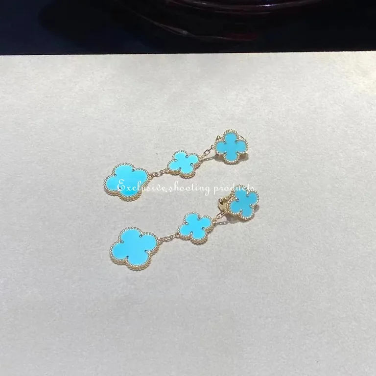 Van Cleef & Arpels VCARD40400 Magic Alhambra earrings 3 motifs Yellow gold Turquoise 4