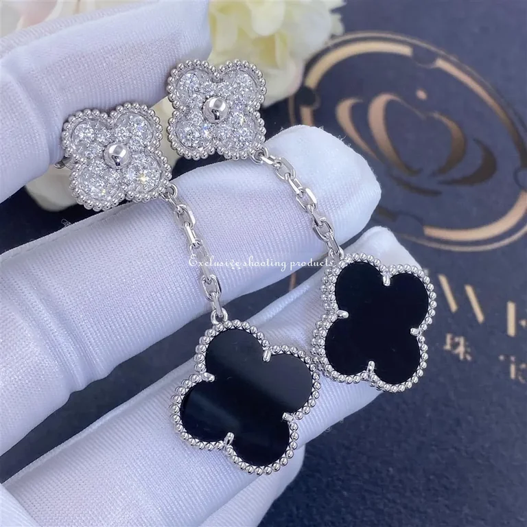 Van Cleef & Arpels VCARP2RA00 Magic Alhambra earrings 2 motifs White gold Diamond Onyx earrings 4
