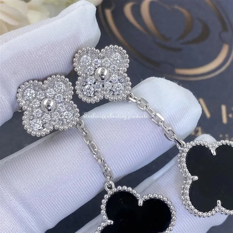 Van Cleef & Arpels VCARP2RA00 Magic Alhambra earrings 2 motifs White gold Diamond Onyx earrings 3