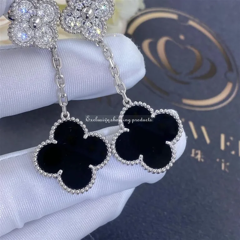 Van Cleef & Arpels VCARP2RA00 Magic Alhambra earrings 2 motifs White gold Diamond Onyx earrings 2